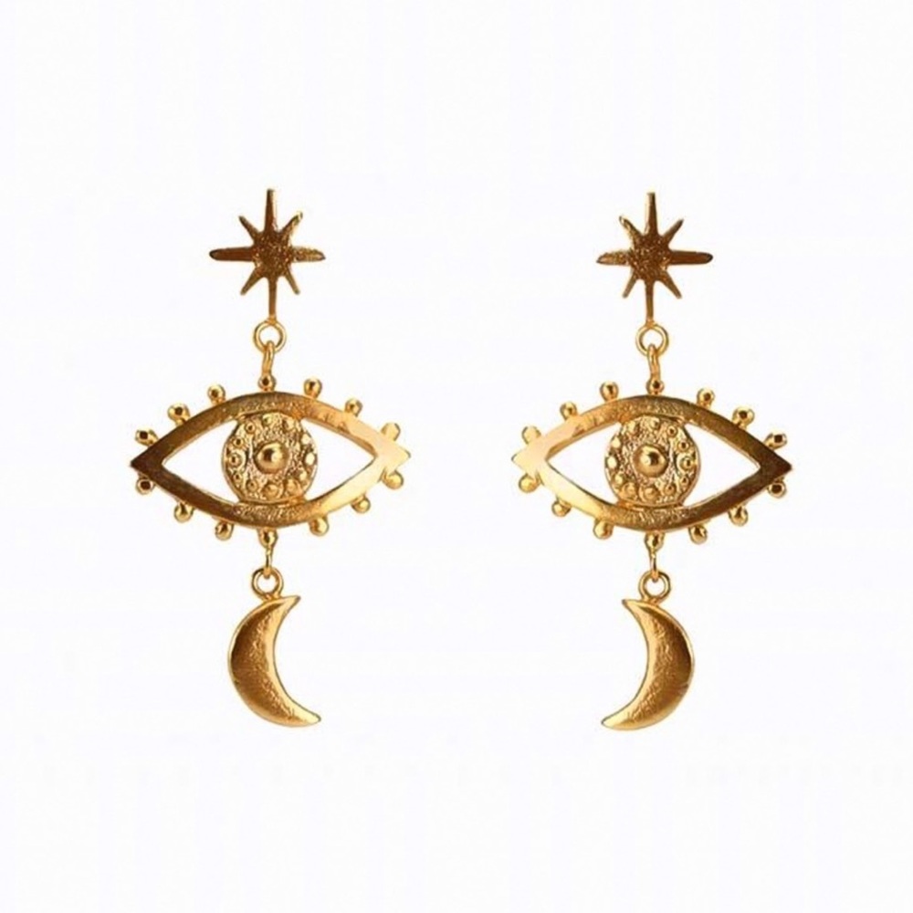 Gold Boho Eye/Moon/Star Earrings - Picture 4 of 7